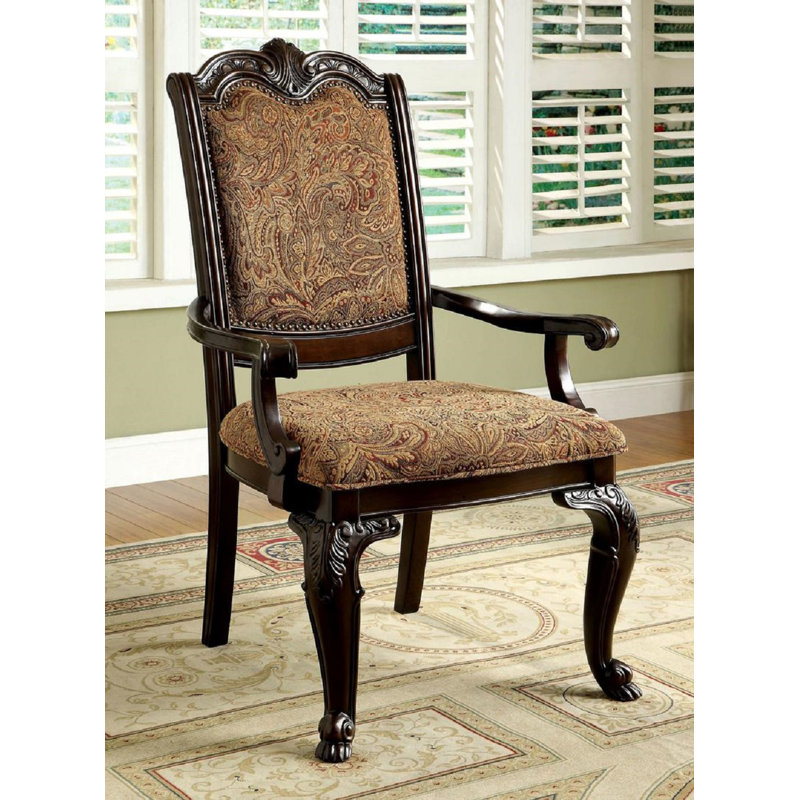 Astoria Grand Sigel Upholstered Solid Wood King Louis Back Arm chair in